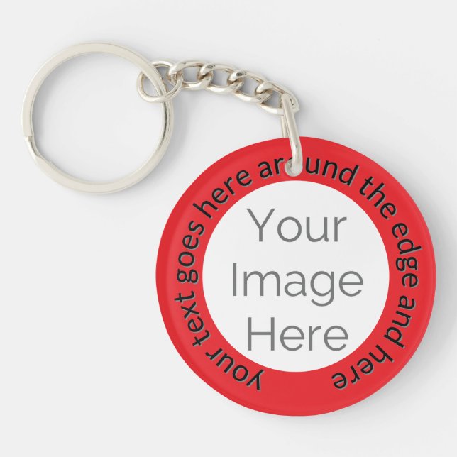 Custom Photo – Bold Red with Editable Text Keychain (Front)