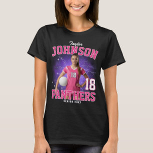 Custom Photo Bootleg Senior Sports Purple Pink T-Shirt