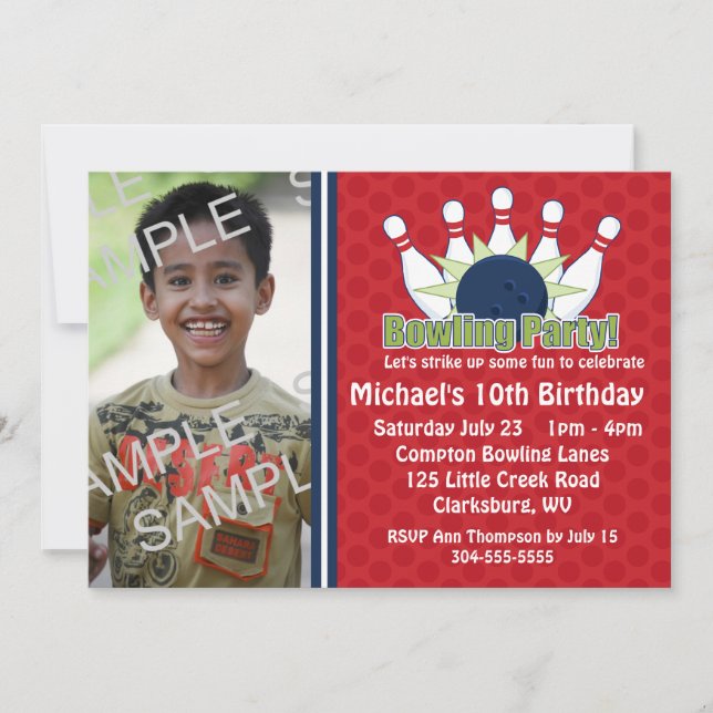 Custom Photo Bowling Birthday Party Invitation (Front)