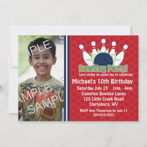 Custom Photo Bowling Birthday Party Invitation