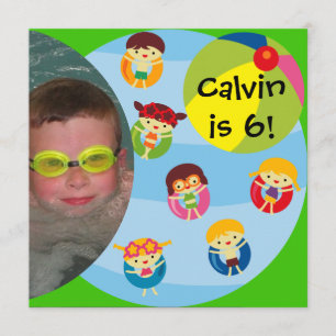 Custom Photo Boy Pool Party Swimming Birthday Invitation