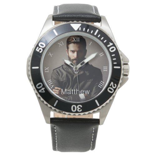 Custom photo boyfriend husband monogram white watch