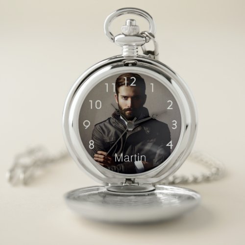 Custom photo boyfriend husband name white pocket watch