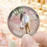 Custom Photo Bridal Shower Elegant Modern Wedding Classic Round Sticker<br><div class="desc">Add a personalized touch to bridal shower invitations, thank you notes, party favors, and decorations with these custom photo round stickers / envelope seals. (IMAGE PLACEMENT TIP: An easy way to center a photo exactly how you want is to crop it before uploading to the Zazzle website.) Design features picture...</div>