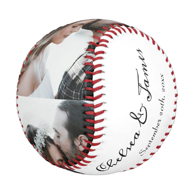 Custom Photo Bride & Groom Script Name Date  Baseball (Angled)
