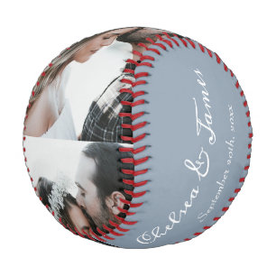 Custom Photo Bride & Groom Script Name Dusty Blue Baseball
