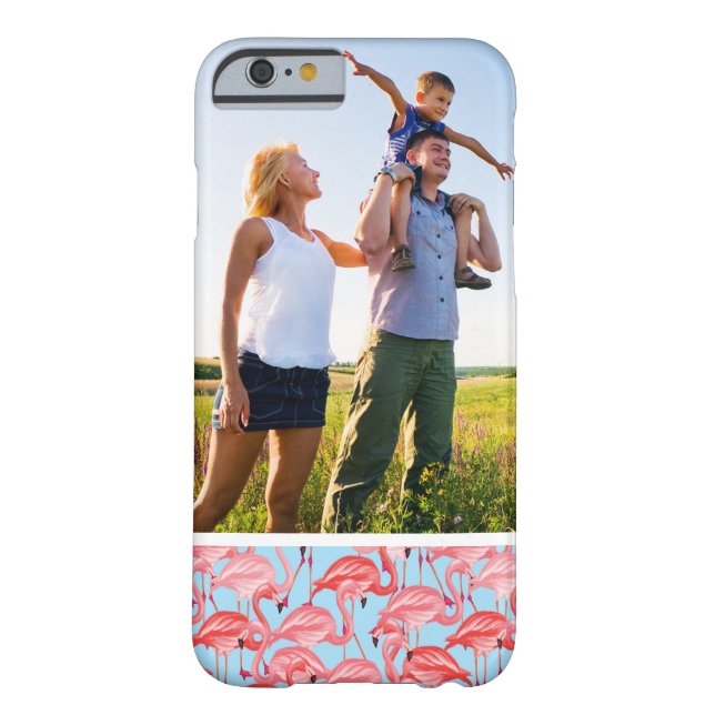 Custom Photo Bright Pink Flamingos On Blue Case-Mate iPhone Case (Back)