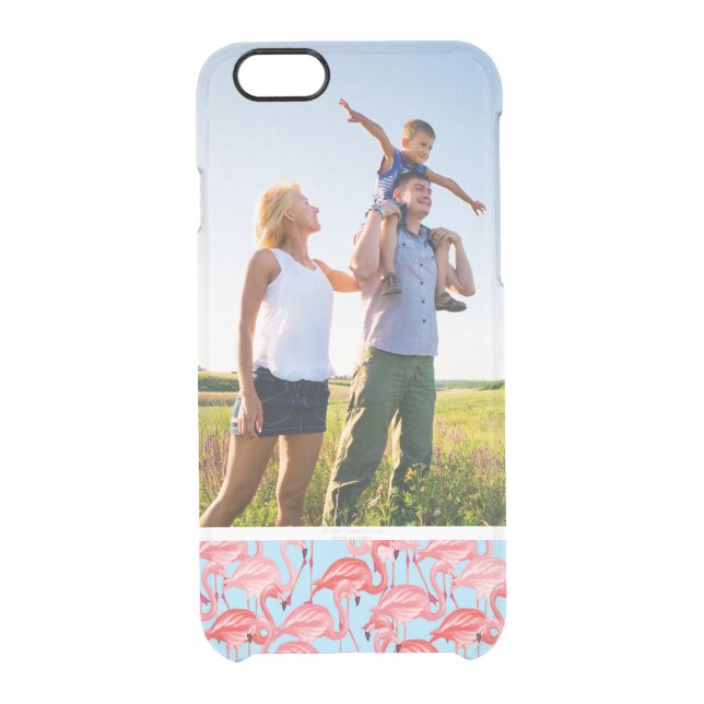 Custom Photo Bright Pink Flamingos On Blue Uncommon iPhone Case (Back)