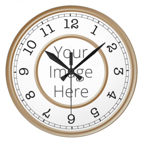 Custom Photo Brown Modern Minimalist Large Clock - Decorative personalizable modern minimalist clock design with your custom photo, image or logo.