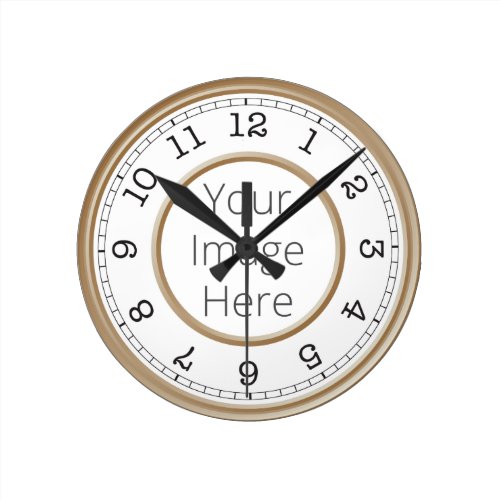 Custom Photo Brown Modern Minimalist Round Clock - Decorative personalizable modern minimalist clock design with your custom photo, image or logo.