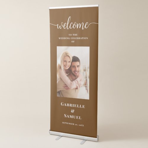 Custom Photo Brown Simple Wedding Welcome Retractable Banner