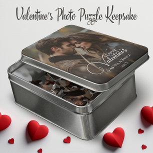 Custom Photo Brush Script Happy Valentine's Jigsaw Puzzle
