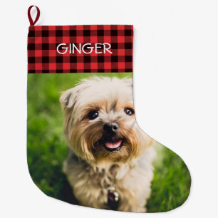 Custom Photo Buffalo Plaid Personalized Large Christmas Stocking