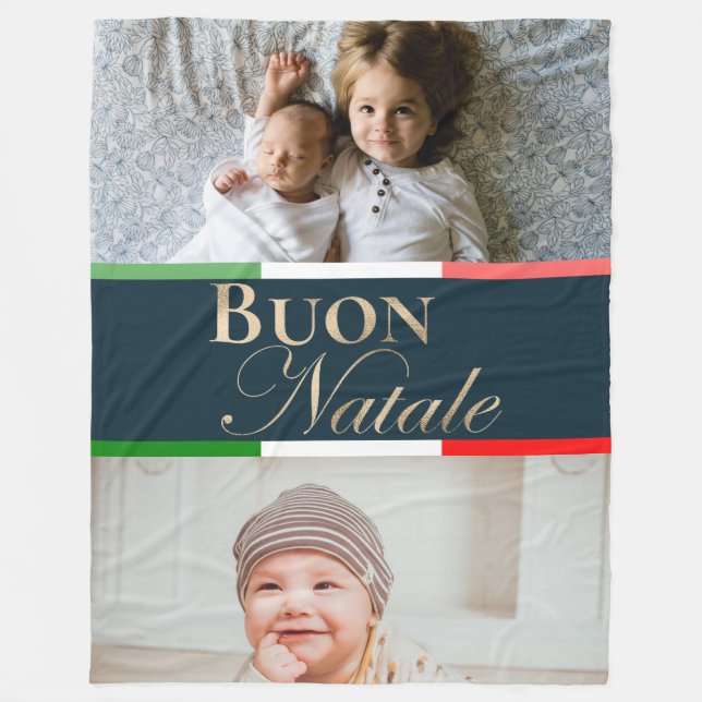 Custom Photo Buon Natale Italian Christmas Fleece Blanket (Front)