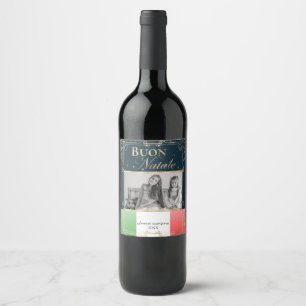 Custom Photo Buon Natale Italian Flag Christmas Wine Label
