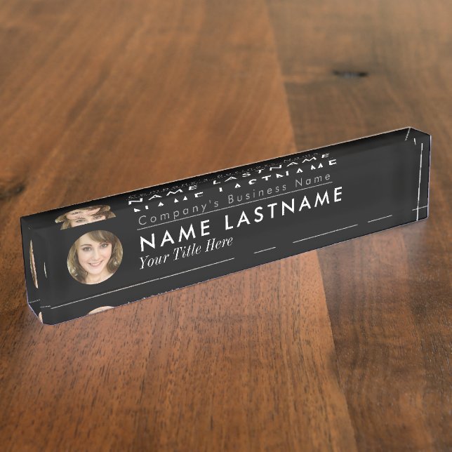 Custom Photo Business Elegant Modern Title Black Desk Name Plate (Side)