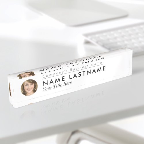 Custom Photo Business Elegant Modern Title White Desk Name Plate