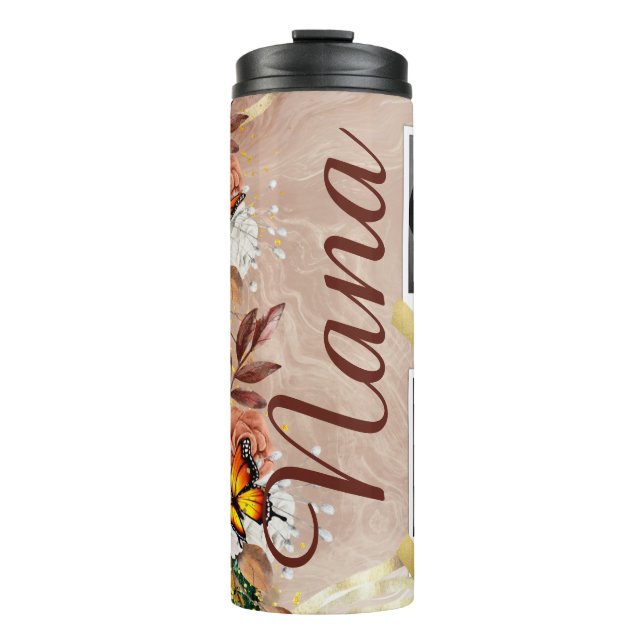 Custom Photo Butterfly Floral Mom Grandma Thermal Tumbler (Front)