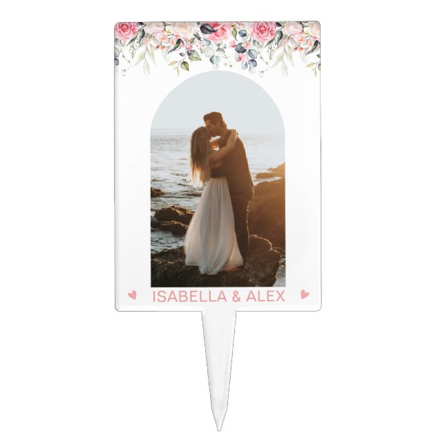Custom Photo Cake Topper | Elegant Blush Floral  (Front)