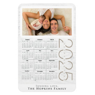 Custom Photo Calendar Magnet Neutral White Wood