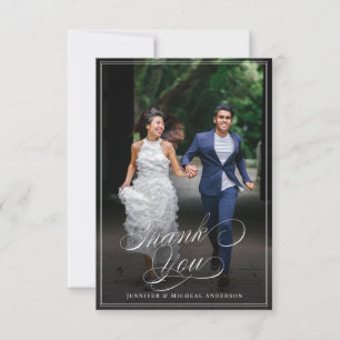 Custom Photo Calligraphy Elegant Classic Wedding T Thank You Card
