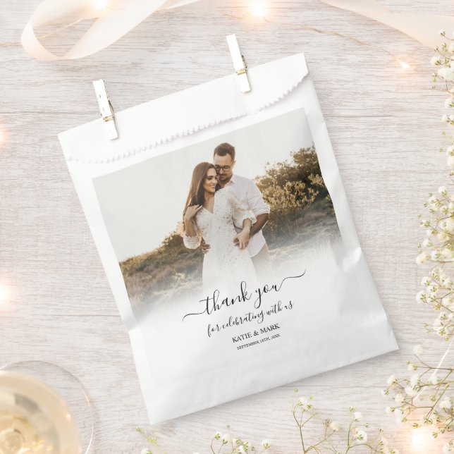 Custom Photo Calligraphy Script Wedding  Favor Bag (Clipped)