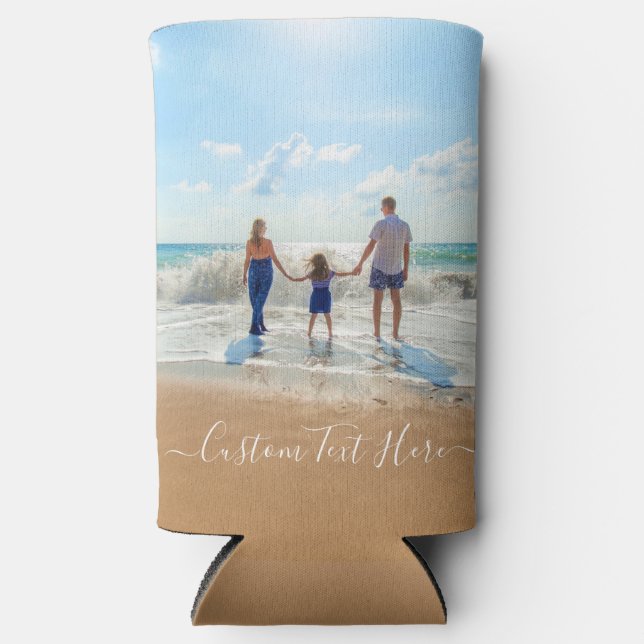 Custom Photo Can Coolers Personalized Text Name (Front)