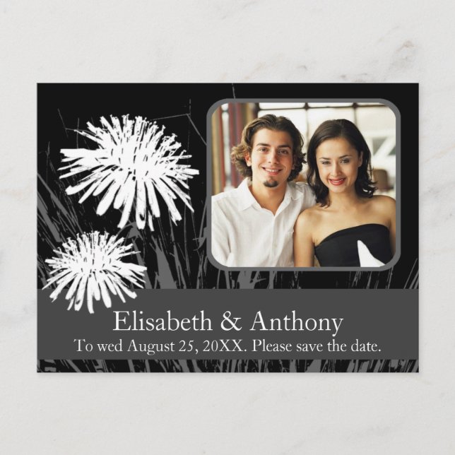 Custom Photo Card Wedding Save Date Black White (Front)