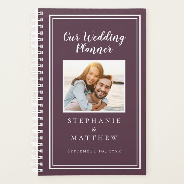 Custom Photo Cassis Purple & White Chic Wedding Planner (Front)