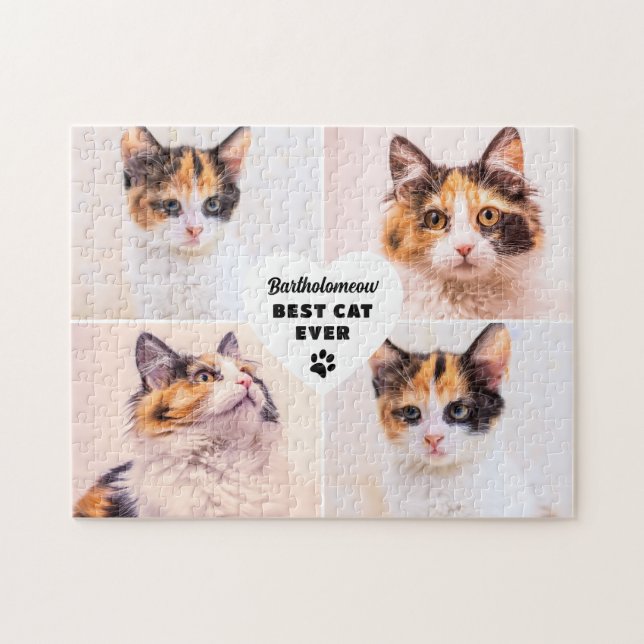 Custom Photo Cat Paw Print Personalized Name Pet Jigsaw Puzzle (Horizontal)
