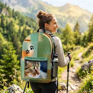 Custom Photo Cat Paw Prints Abstract Geometric Printed Backpack