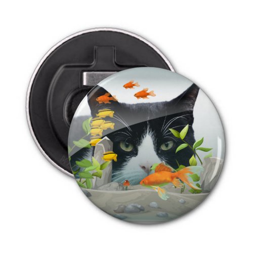 Custom Photo Cat Peering in Fish Tank Bottle Opener