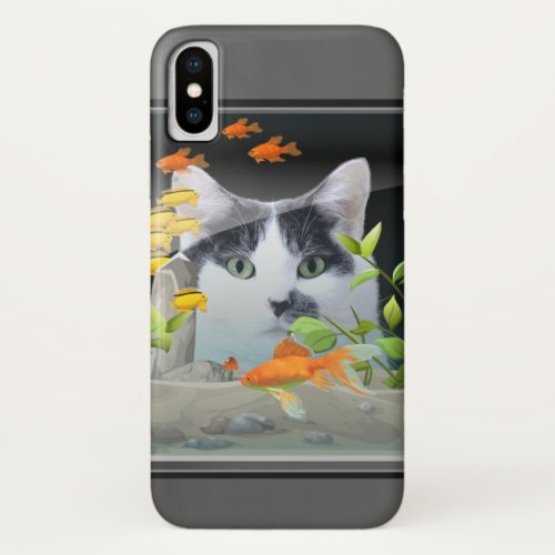 Custom Photo Cat Peering in Fish Tank iPhone X Case