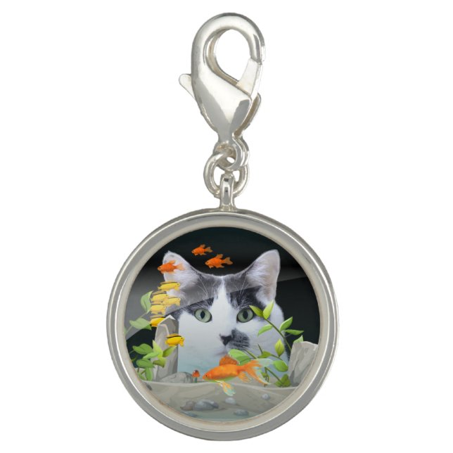 Custom Photo Cat Peering in Fish Tank Charm (Front)
