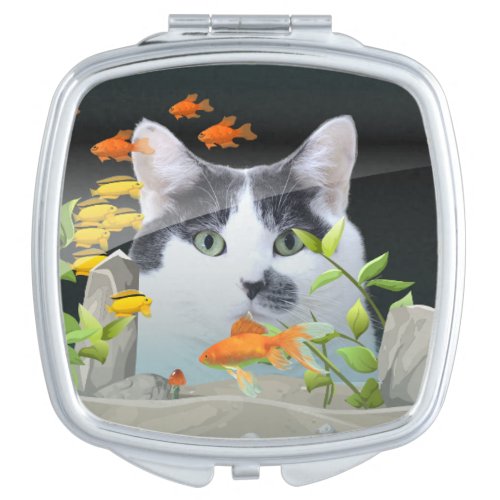 Custom Photo Cat Peering in Fish Tank Compact Mirror