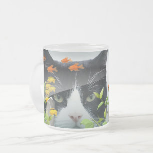 Custom Photo Cat Peering in Fish Tank Frosted Glass Coffee Mug