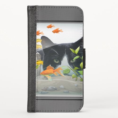 Custom Photo Cat Peering in Fish Tank iPhone X Wallet Case