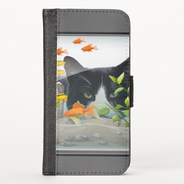 Custom Photo Cat Peering in Fish Tank iPhone Wallet Case (Front)