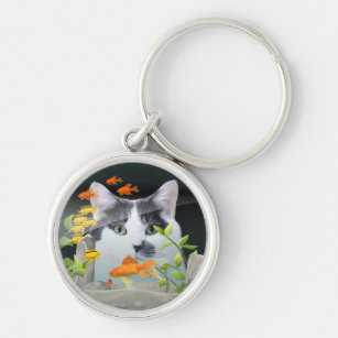 Custom Photo Cat Peering in Fish Tank Keychain