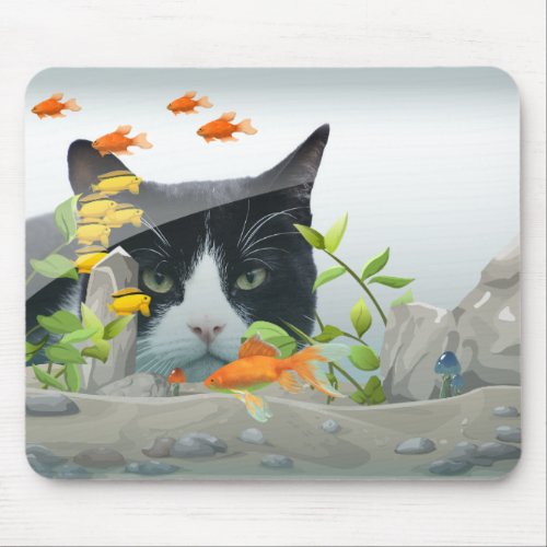 Custom Photo Cat Peering in Fish Tank Mouse Pad