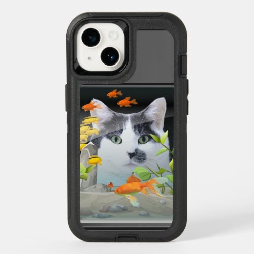Custom Photo Cat Peering in Fish Tank OtterBox iPhone 14 Case
