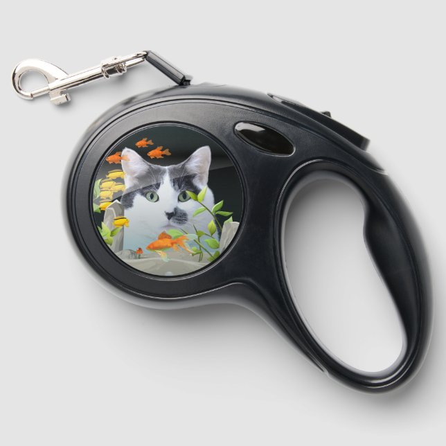 Custom Photo Cat Peering in Fish Tank Retractable Pet Leash (Front)