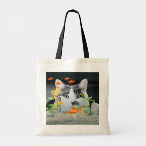 Custom Photo Cat Peering in Fish Tank Tote Bag