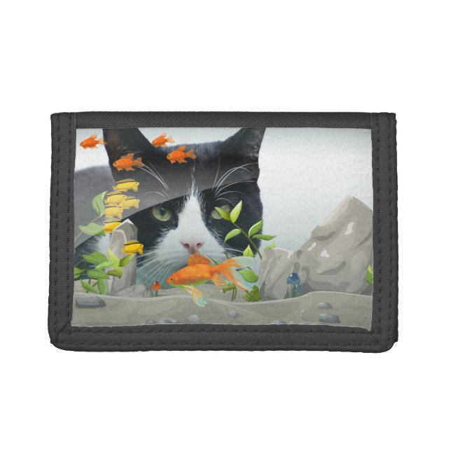 Custom Photo Cat Peering in Fish Tank Trifold Wallet (Front)