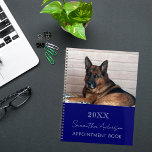 Custom photo cat pet navy blue 2026 planner<br><div class="desc">A navy blue background. Personalize and add your a year, name and a text. The name is written in white with a large modern hand lettered style script.</div>