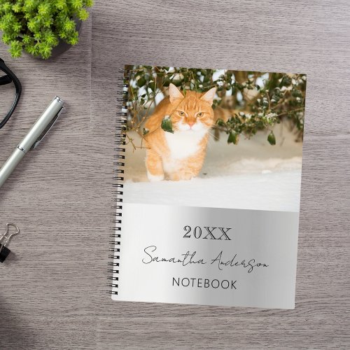 Custom photo cat pet silver notebook