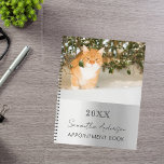 Custom photo cat pet silver planner<br><div class="desc">A faux silver looking background.  Personalize and add your a year,  name and a text. The name is written in black with a large modern hand lettered style script.</div>