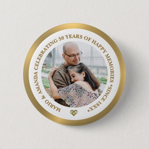 Custom Photo Celebrating 50th Wedding Anniversary Button