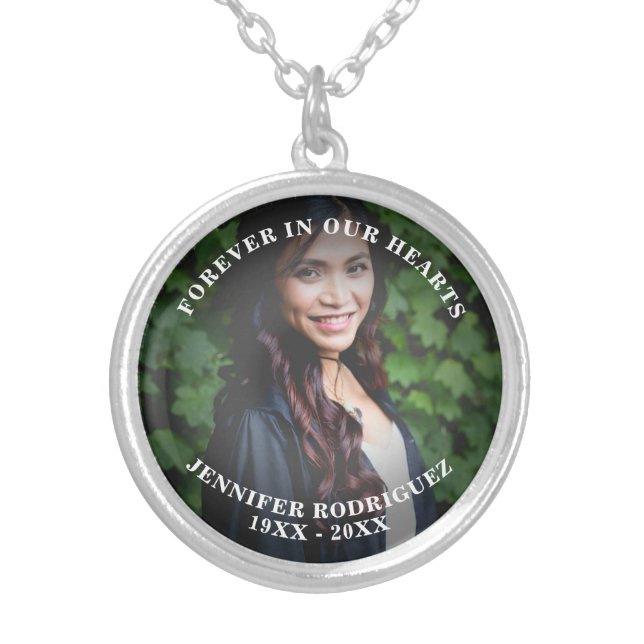 Custom Photo Celebration Of Life Death Remembrance Silver Plated Necklace (Front)