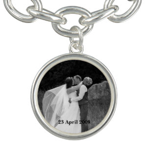 Custom photo charm with date bracelet